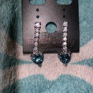 Silver 925 White and Blue Topaz Heart Drop Earrings (NIB)